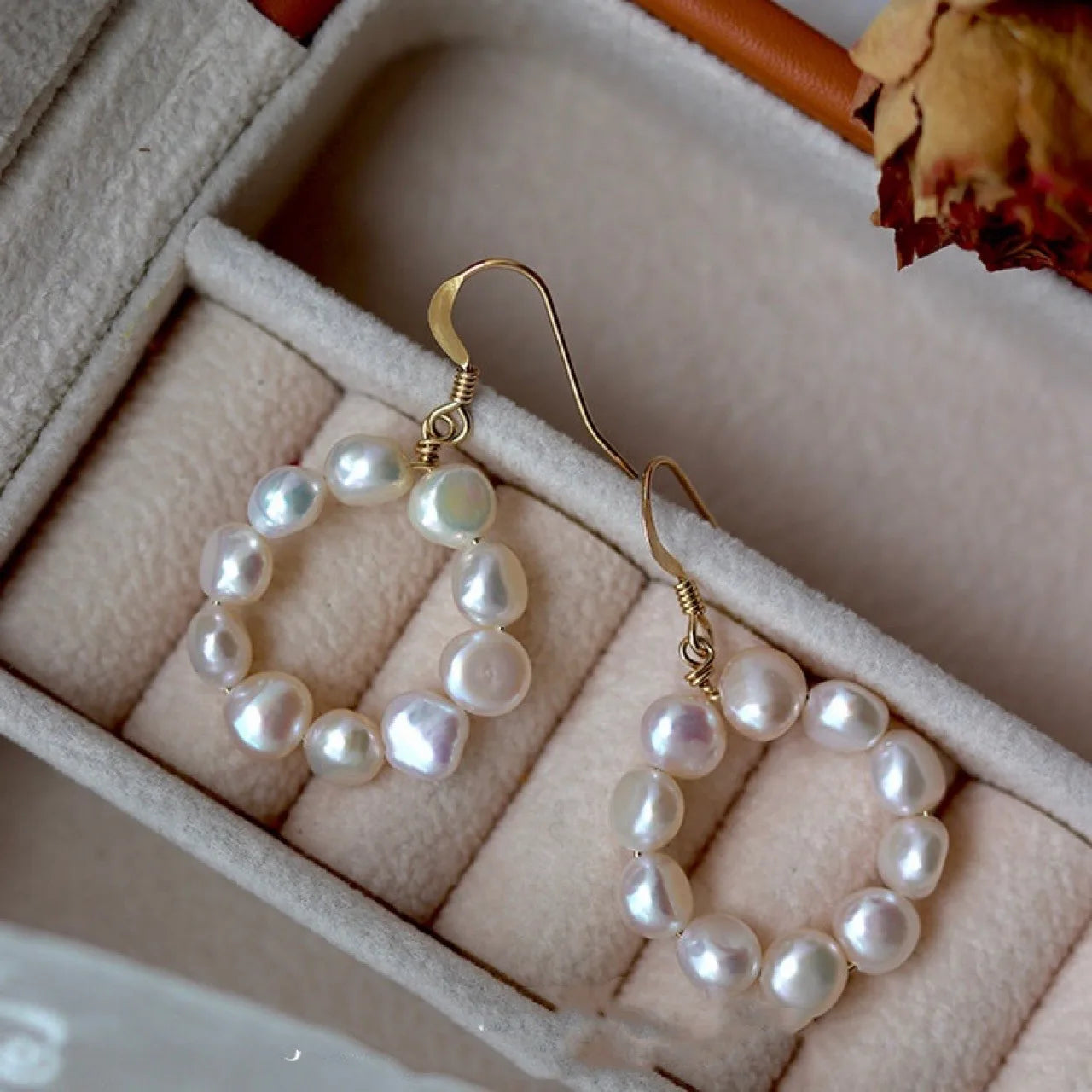Natural Baroque Freshwater Pearl 14K Gold Filled Circle Earrings