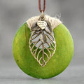 Round Wood Pendant Zink Alloy Leaf Rope Chain