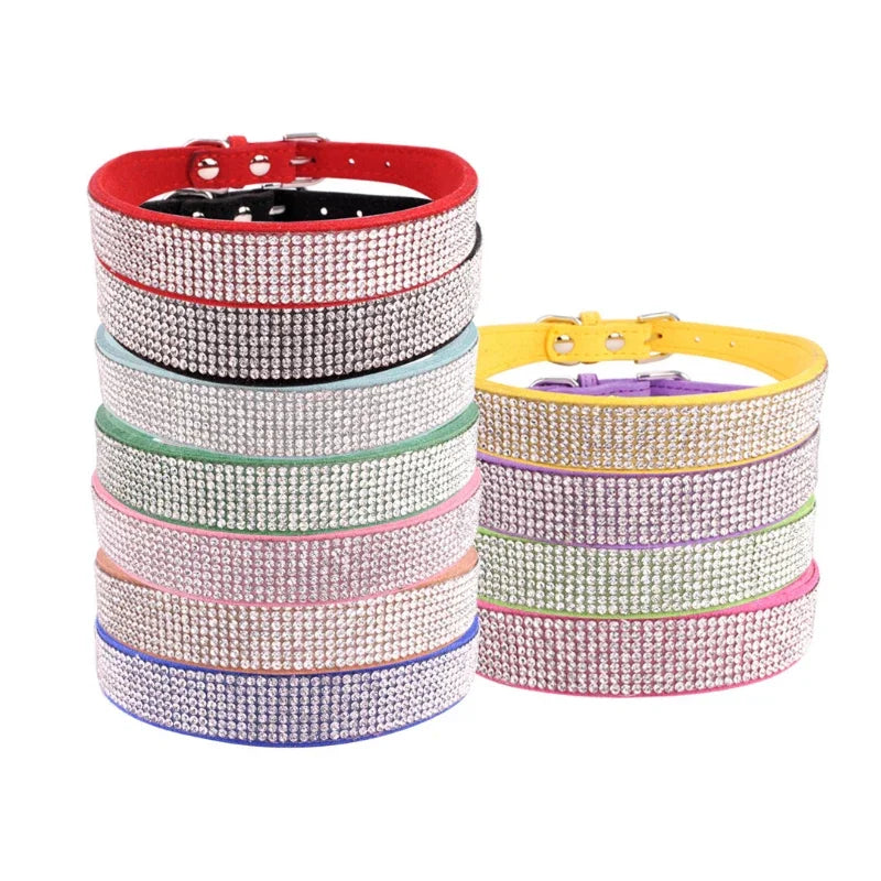PU Leather Collars for Dogs with Zinc Alloy Buckle & Rhinestones