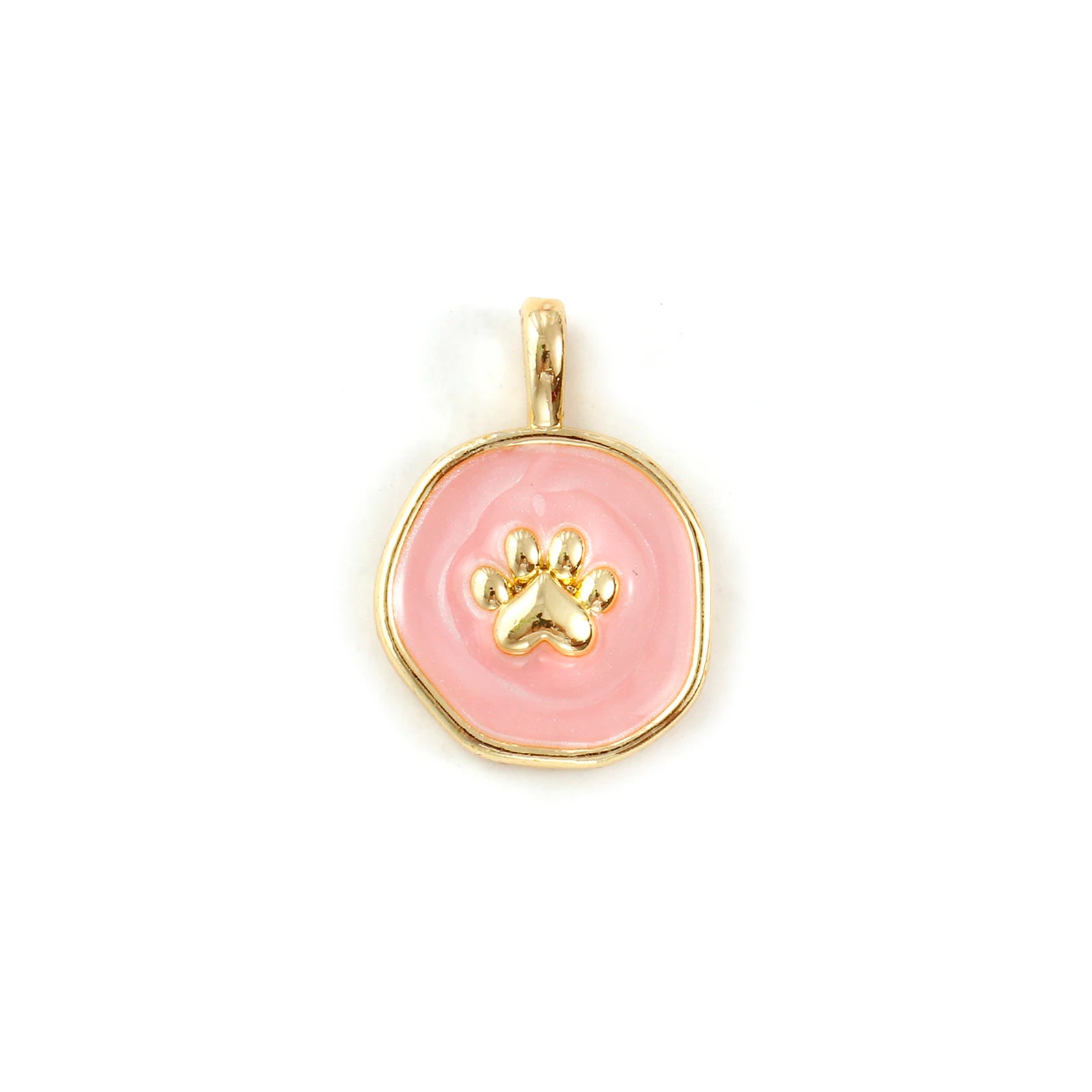 18K Gold Plated Copper Circle Paw Print Charm Pendant - Small & Feminine