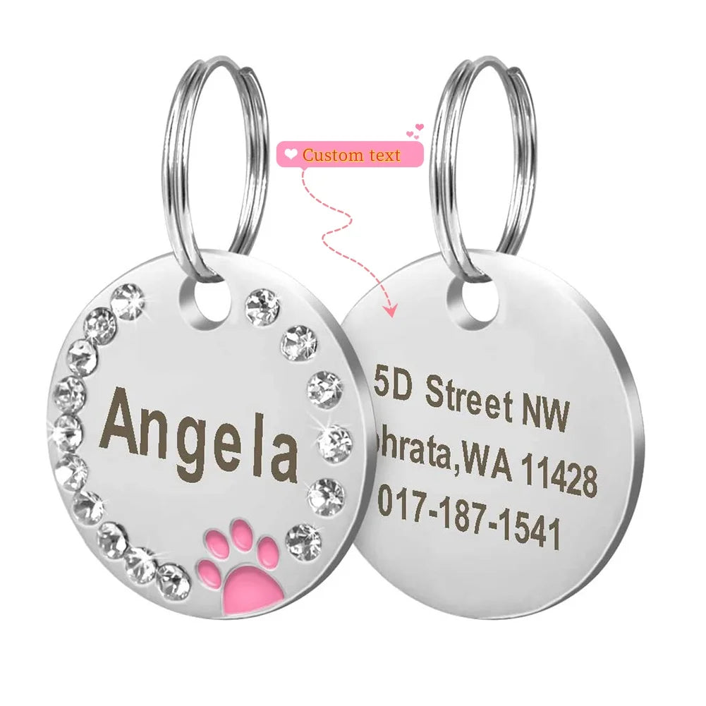 Stainless Steel Pet ID Tag with CZ Diamonds, in Multiple Colors