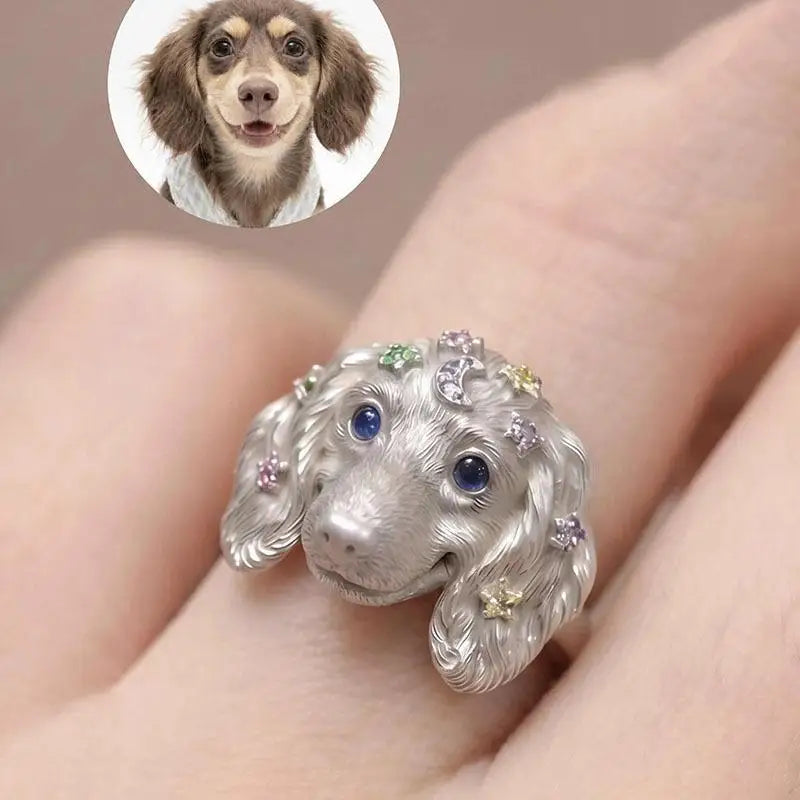 Zinc Alloy Dog Head Rings with Cubic Zirconia Stones - Various Breeds & Styles