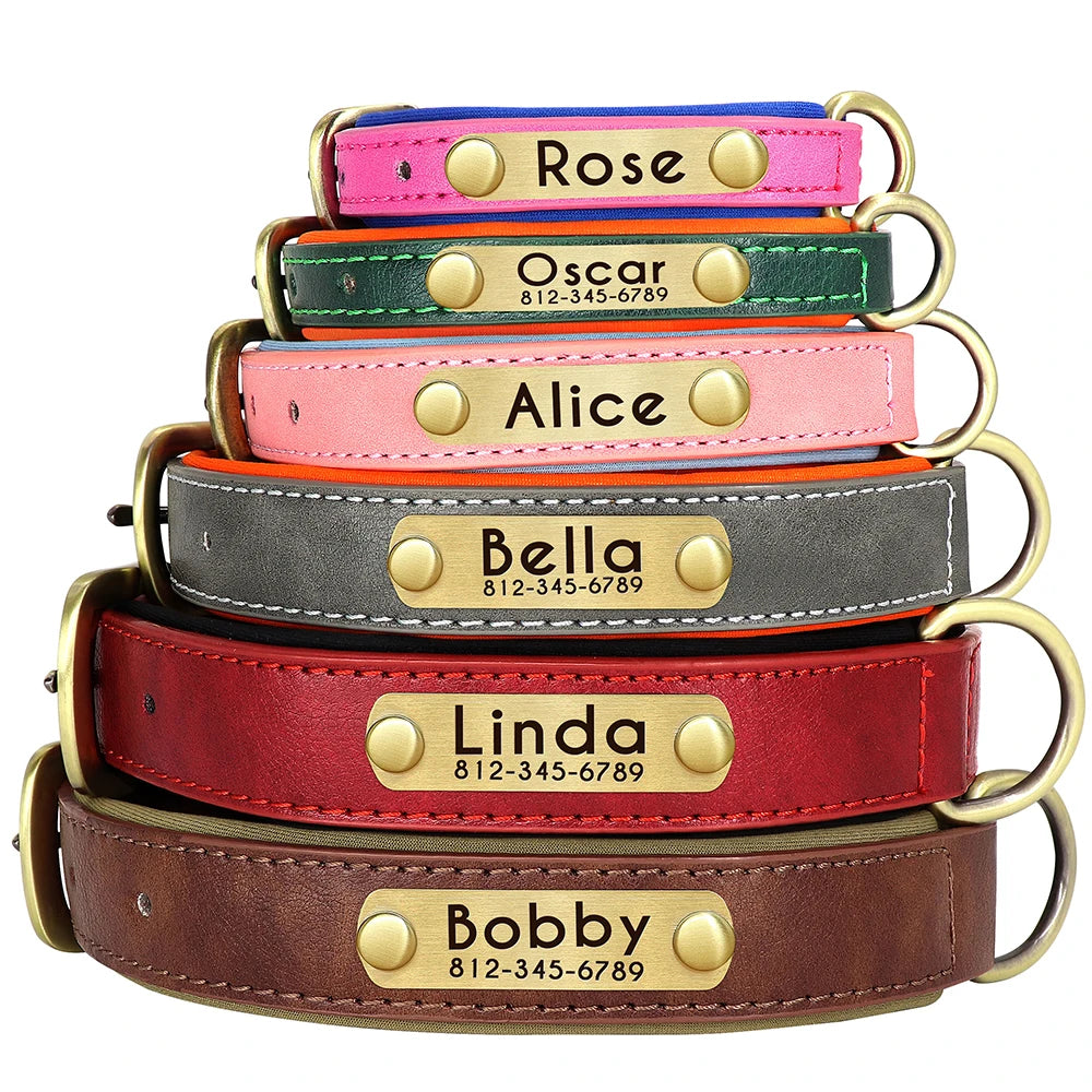 Faux Leather Adjustable Pet Collar - Customize, Engrave, Name Tag, ID Necklace