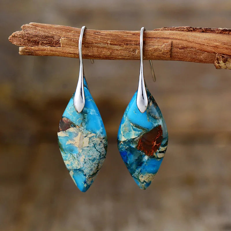 Bohemia Gold Plated Multicolored Natural Stone Leaf Shaped Earrings
