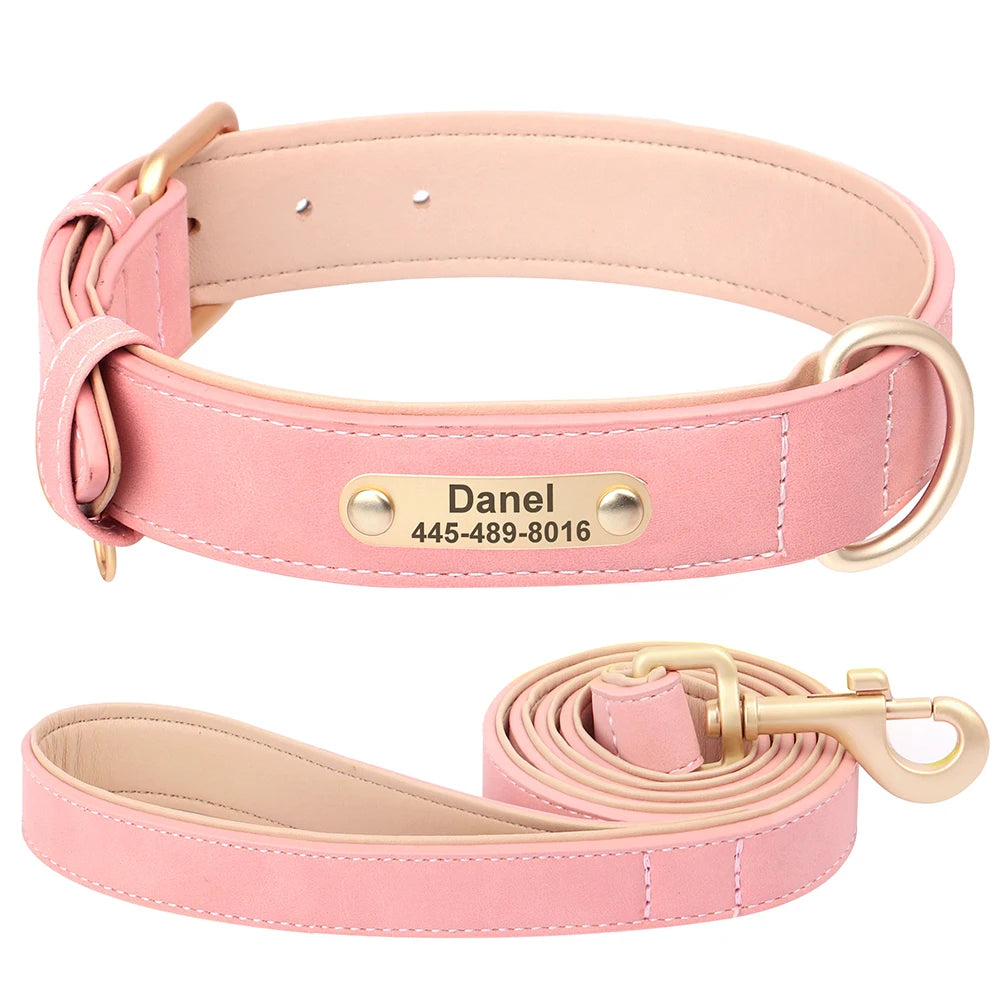 Soft Faux Leather Adjustable Dog Collar - Customize, Engrave, Name Tag, ID Necklace