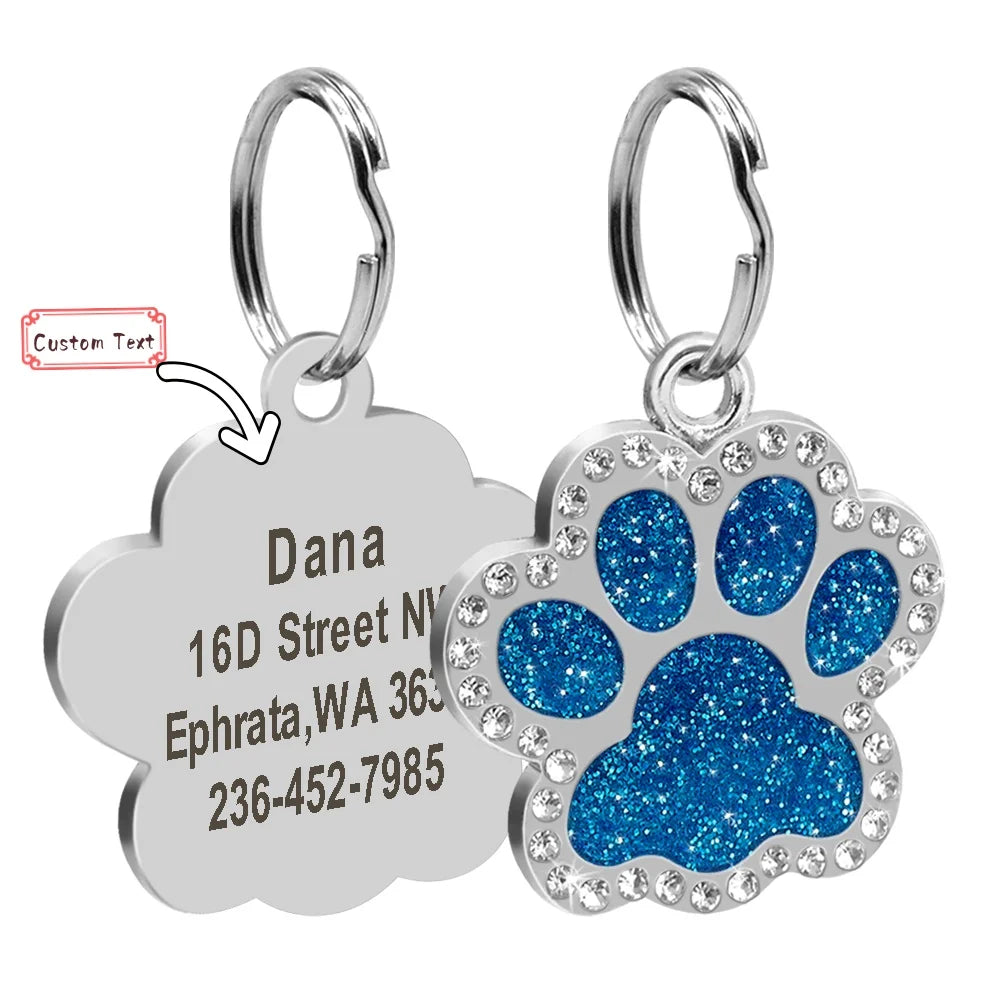 Stainless Steel Pet ID Tag with CZ Diamonds, in Multiple Colors