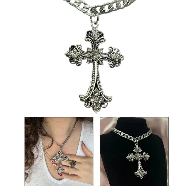 Large Gothic Antique Inspired Cross Pendant Cooper Alloy Necklace