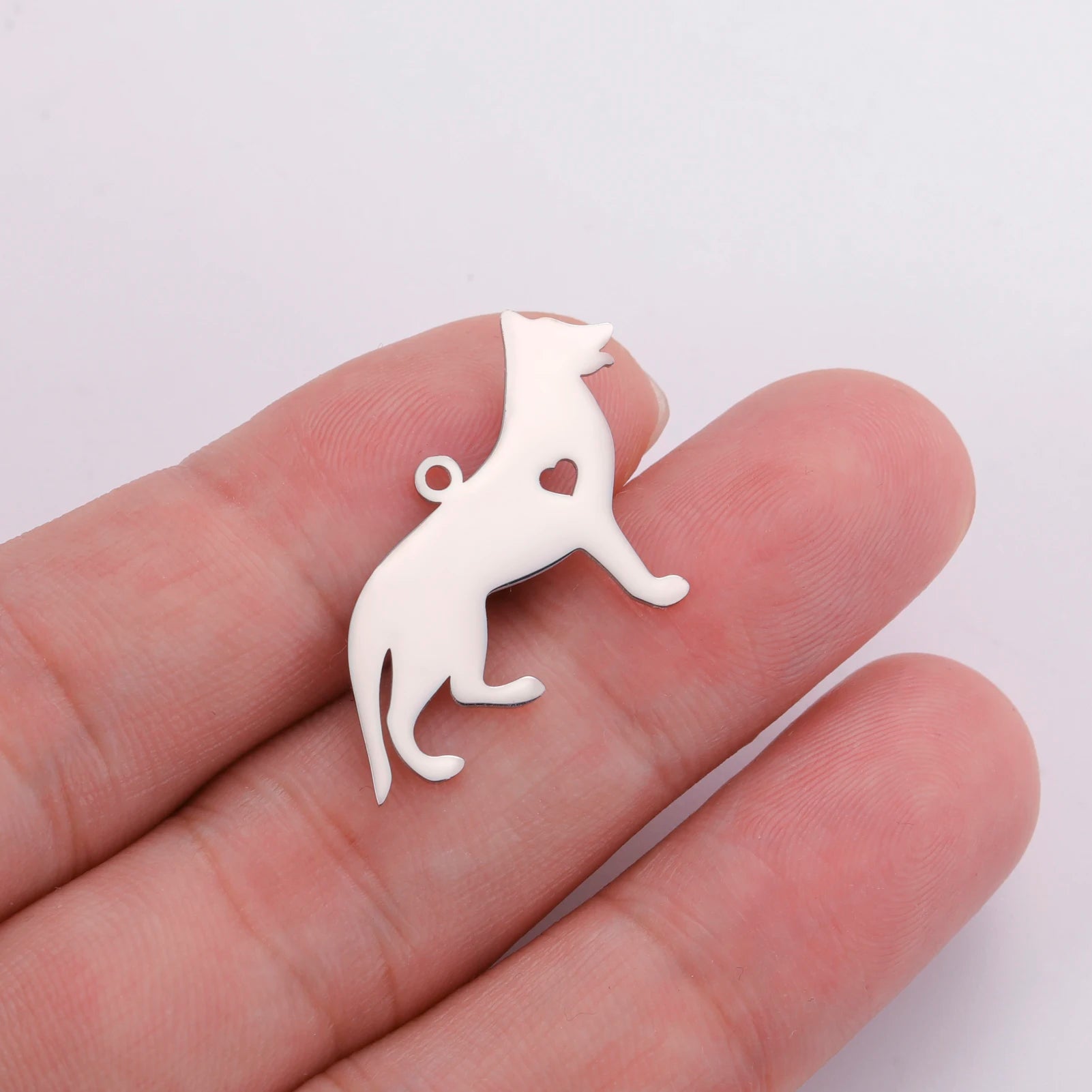 Covered Stainless Steel Dog & Wolf Charms with Cutout Hearts - For Bracelets & Necklaces