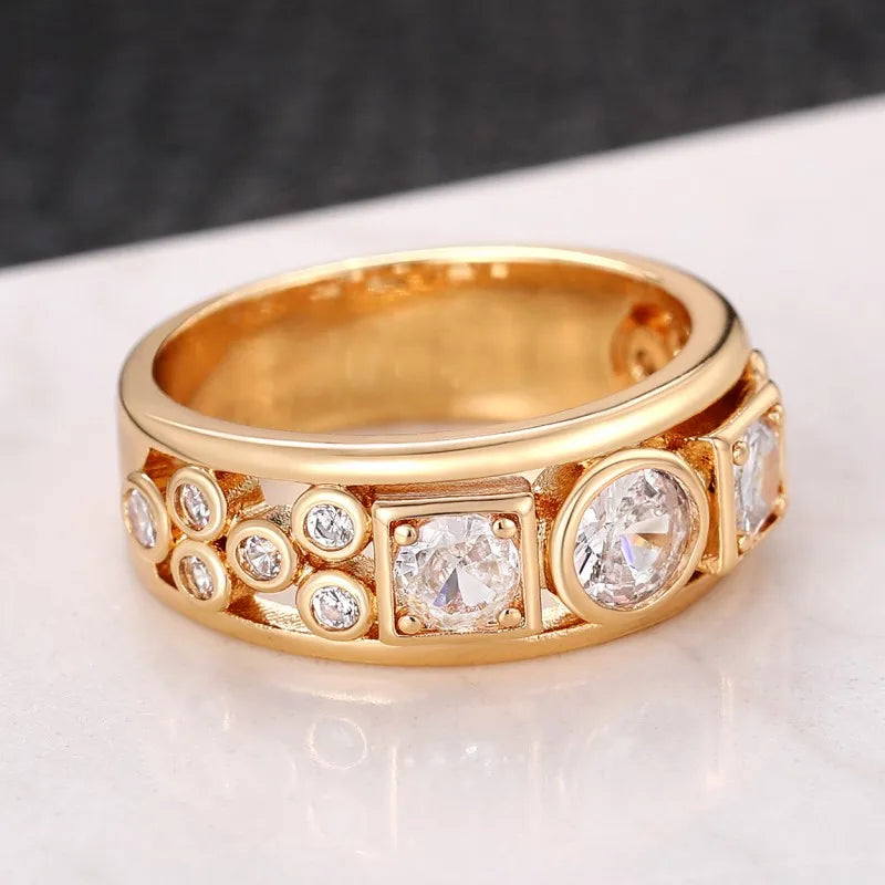 Cubic Zirconia Brass Band Ring - Thick & Bold, Round & Square CZ