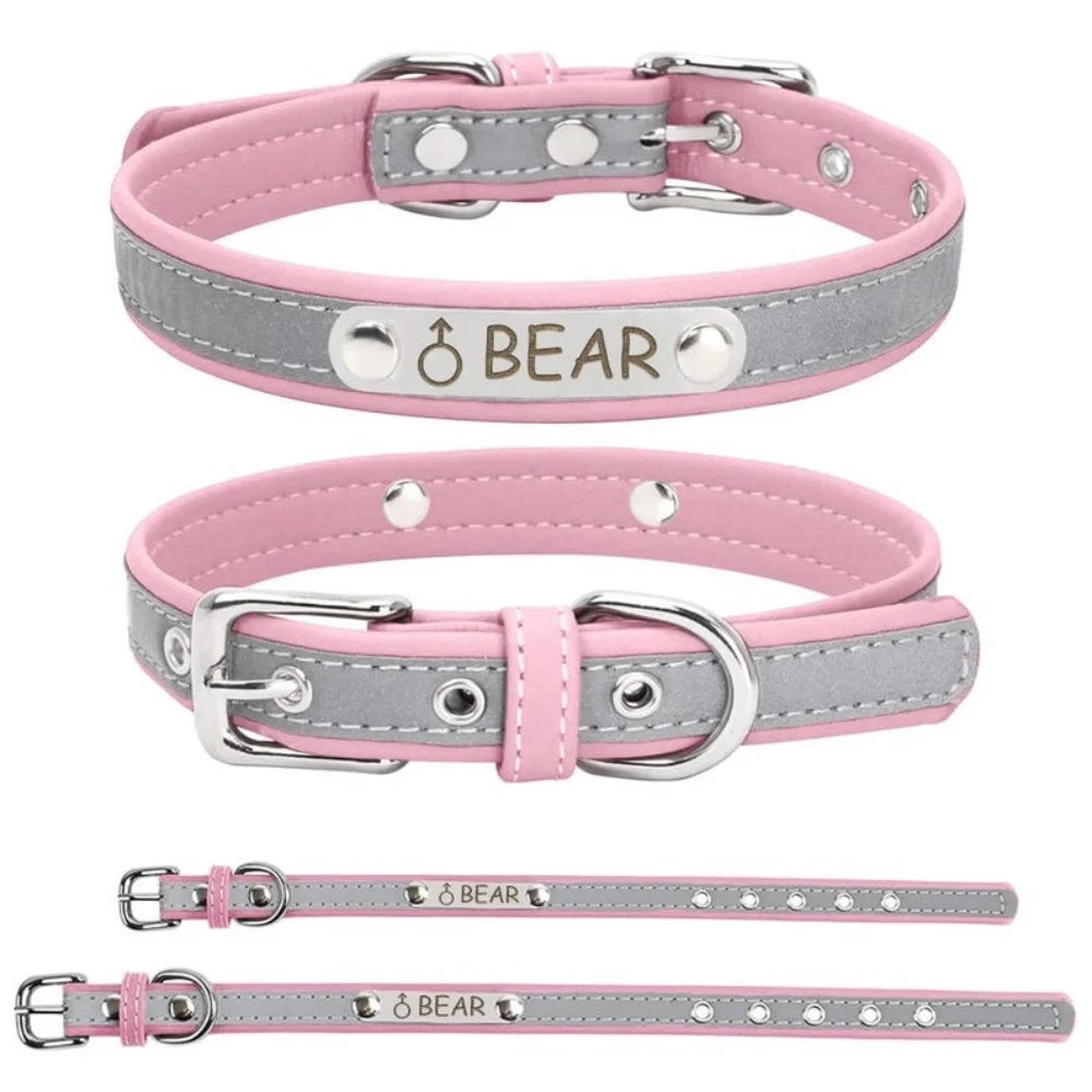 Faux Leather Adjustable Pet Collar - Customize, Engrave, Name Tag, ID Necklace