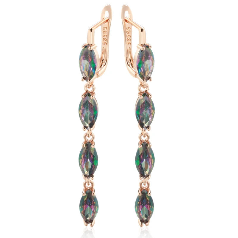14K Rose Gold Plated Copper Long Dangle Earrings with Light Violet Natural Zircons