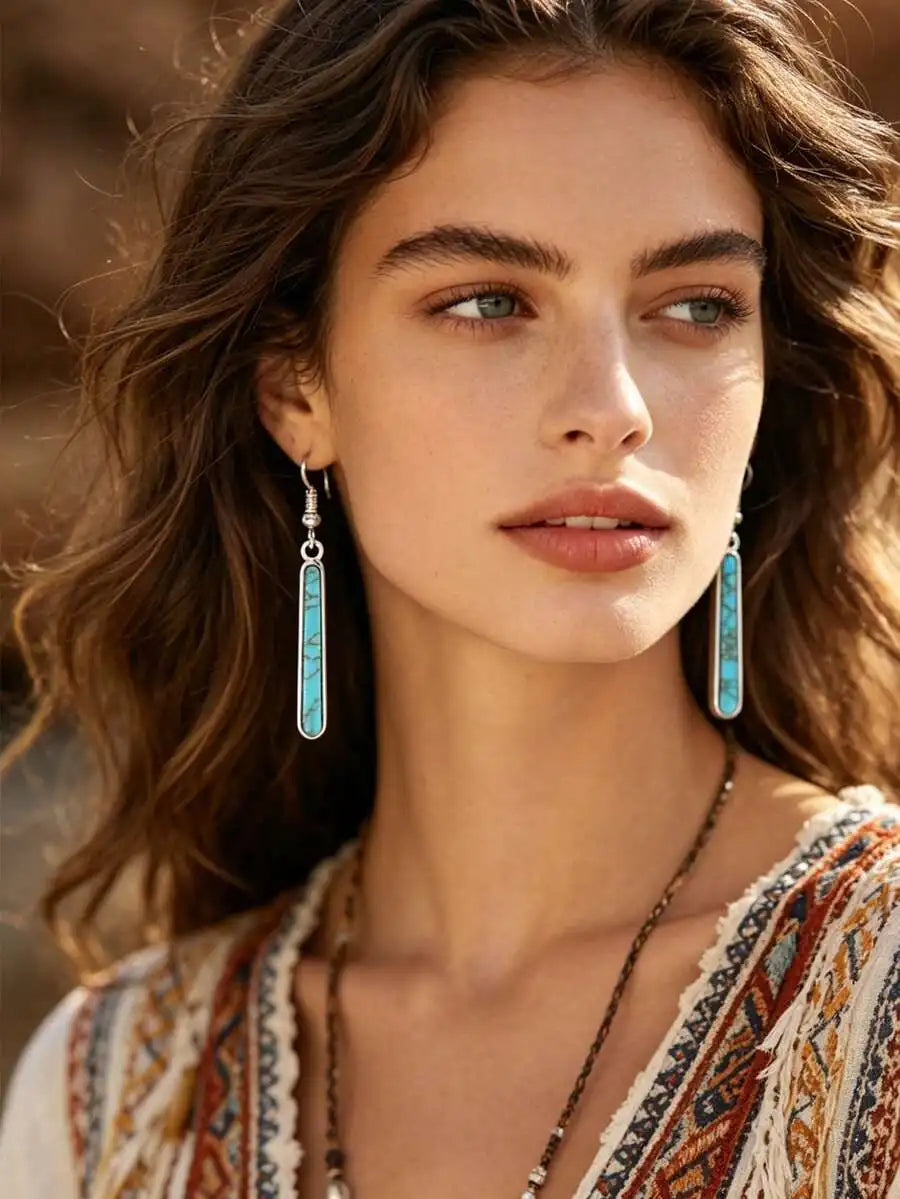 Bohemian Turquoise Long Bar Drop Zinc Alloy Earrings