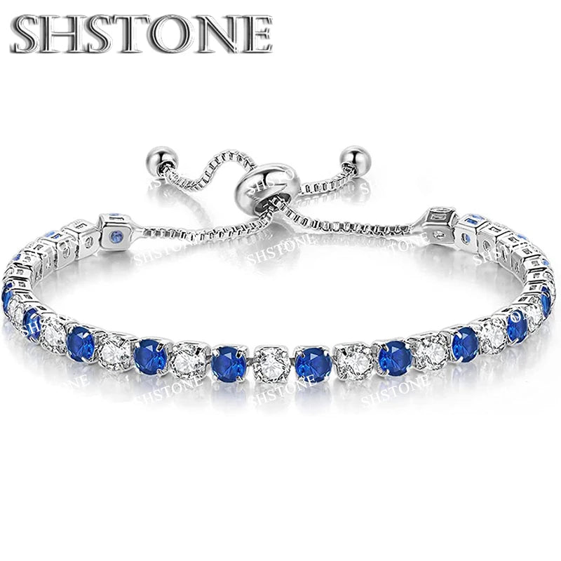 Selection of 925 Sterling Silver Chain Bracelets with Multi-colored Zircons