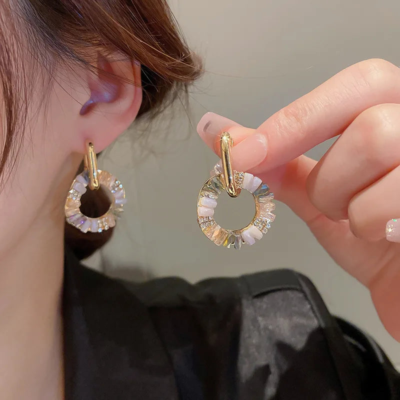 Elegant Colorful Zircon Circle Drop Alloy Earrings