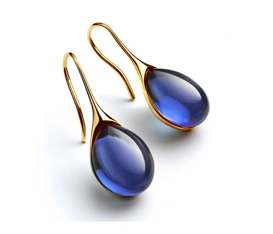 Handmade Transparent Natural Stone Water Drop Dangle Alloy Earrings