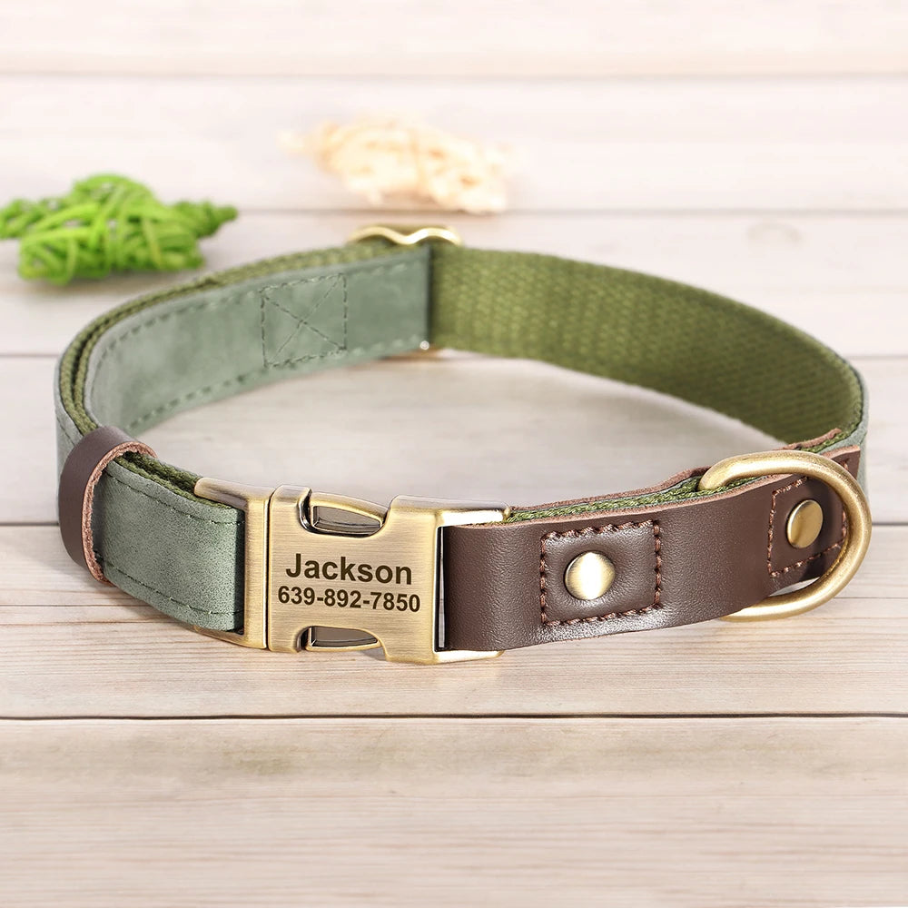 Faux Suede Leather Adjustable Dog Collar - Customize, Engrave, Name Tag, ID Necklace