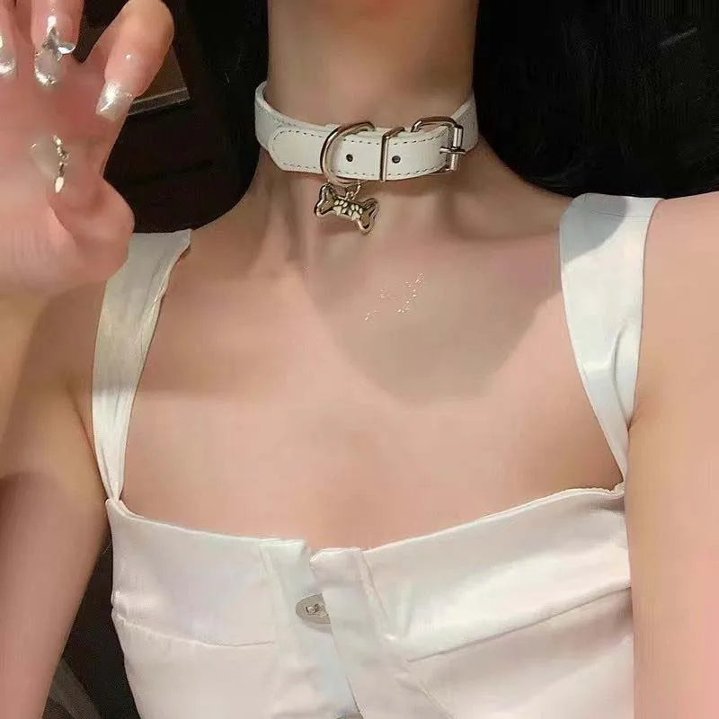 Y2K Punk Dog Claw Bone Choker PU Leather Necklace
