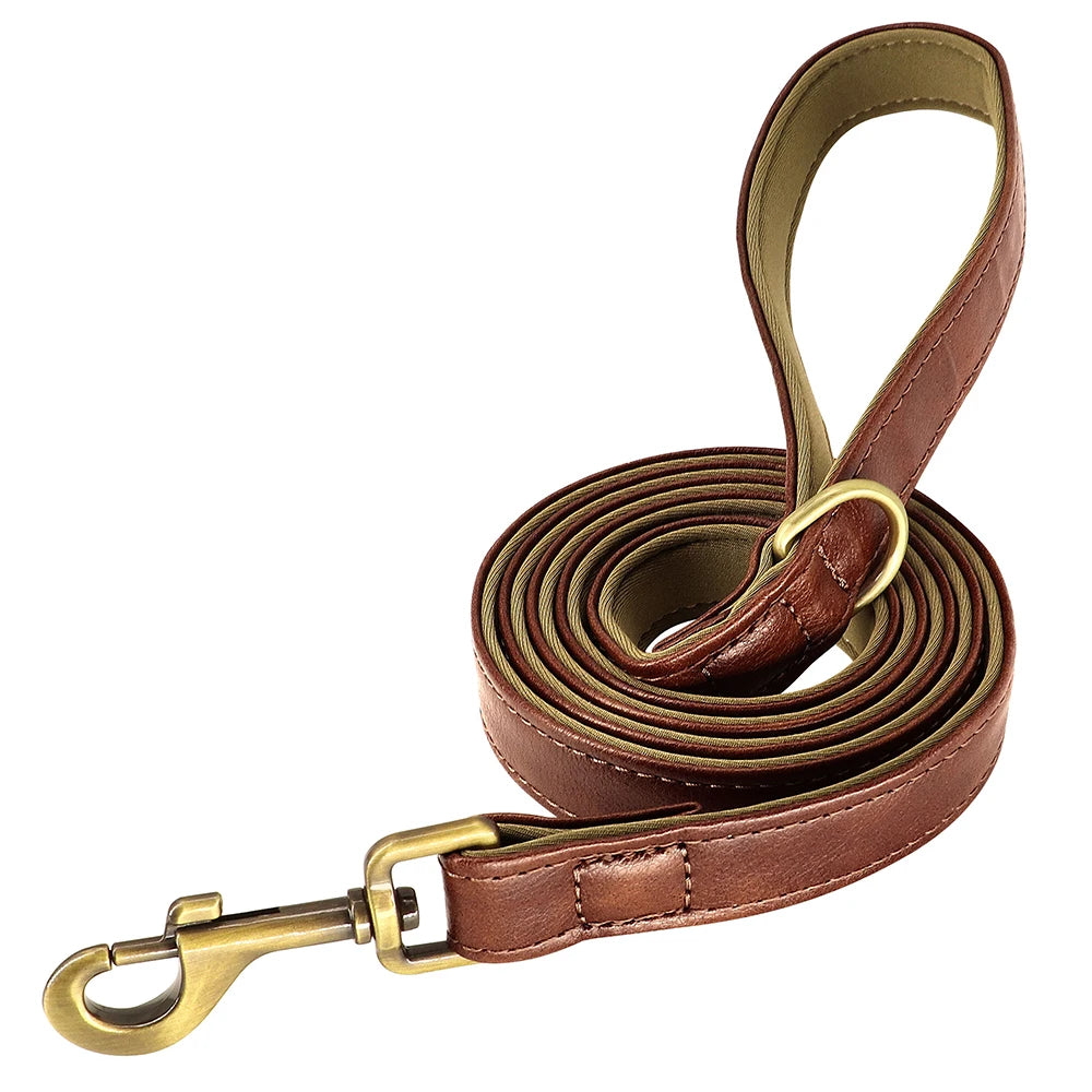 Quality Faux Leather Dog Collar Leash Set - Customize, Engrave, Name Tag