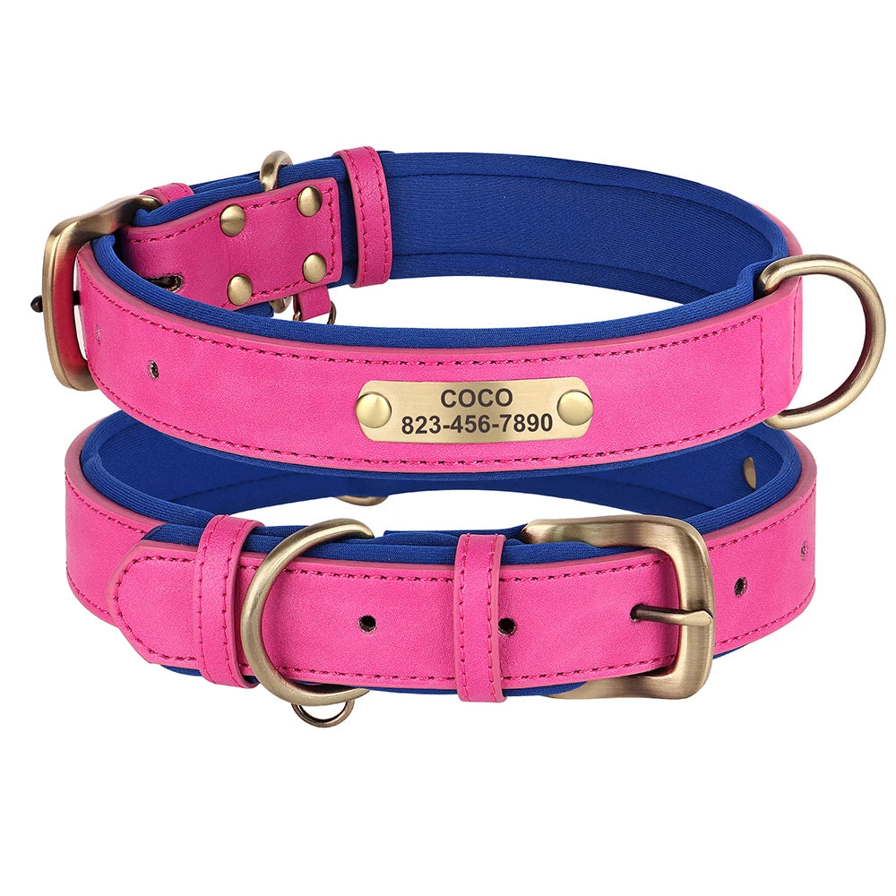 Soft Faux Leather Adjustable Dog Collar - Customize, Engrave, Name Tag, ID Necklace