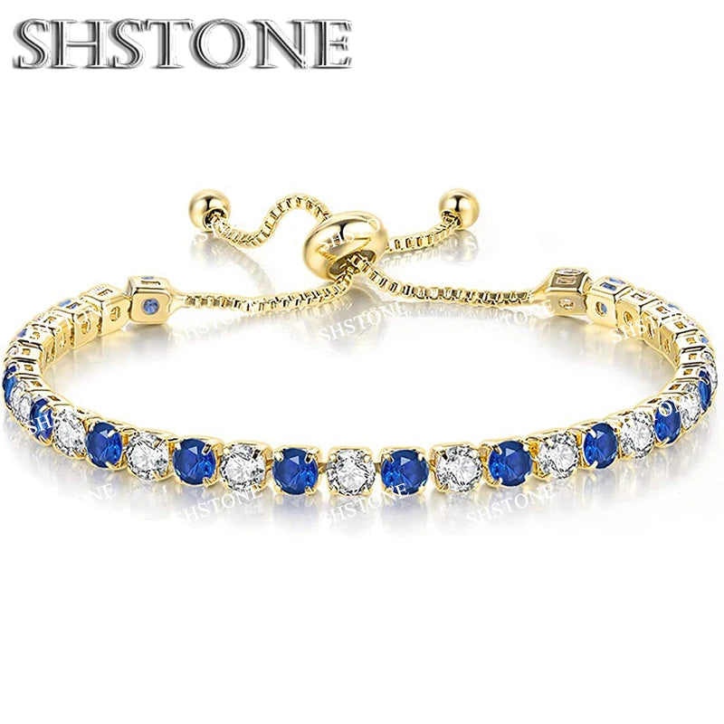 Selection of 925 Sterling Silver Chain Bracelets with Multi-colored Zircons