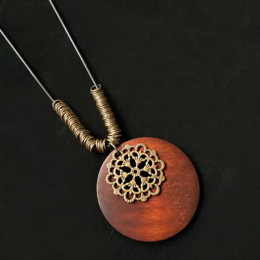 Retro Wooden Pendant Aluminum Alloy Chain Necklace Selection