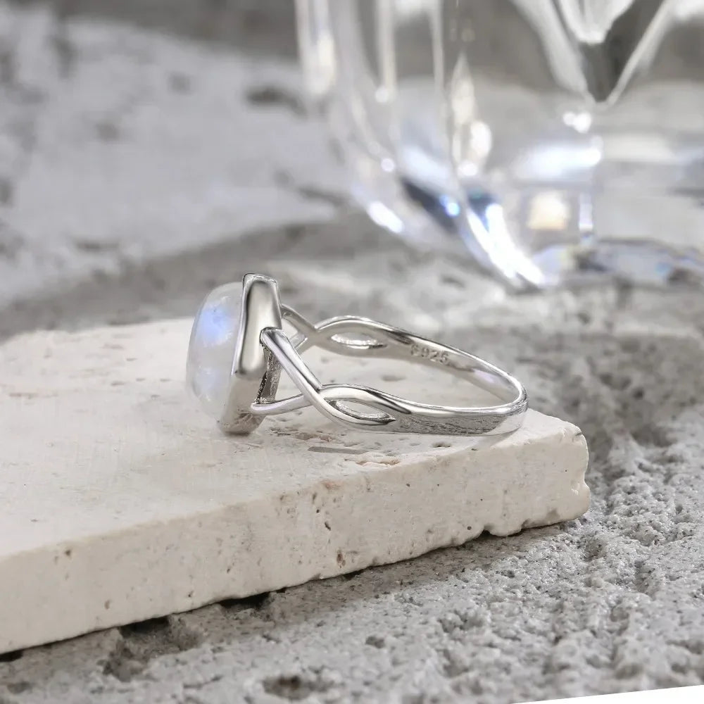 925 Sterling Silver Ring Natural 8-10mm Moonstone Ring