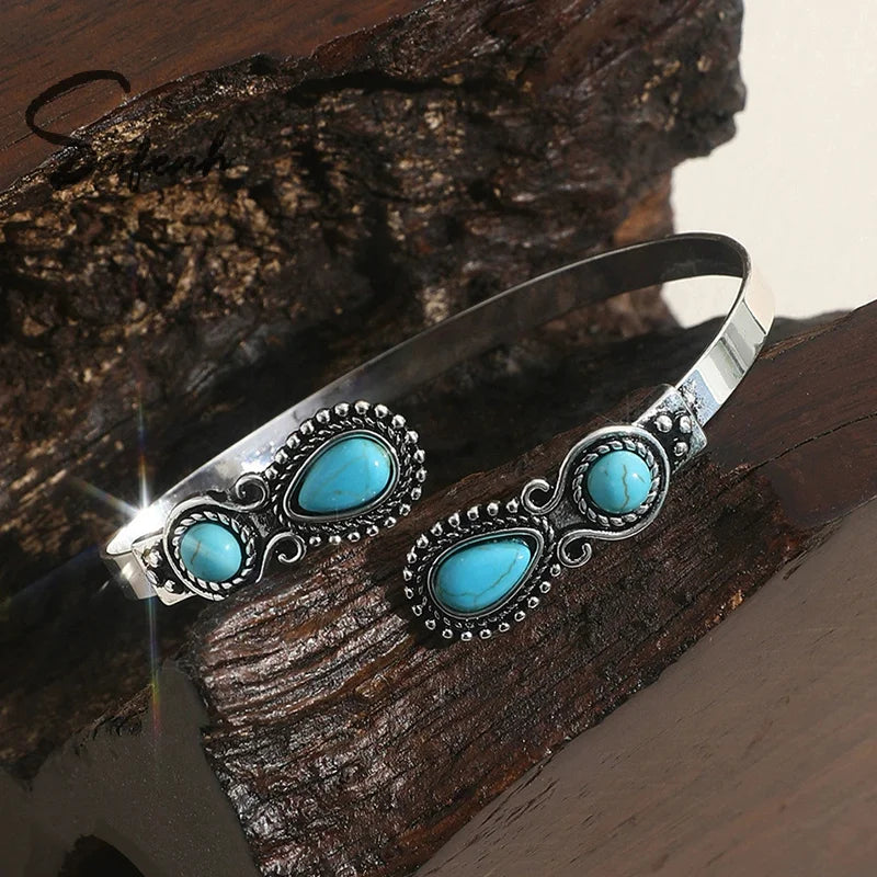 Adjustable Zinc Alloy Flower Detail Bracelet with Stone - Antique Inspired, Elegant, Boho