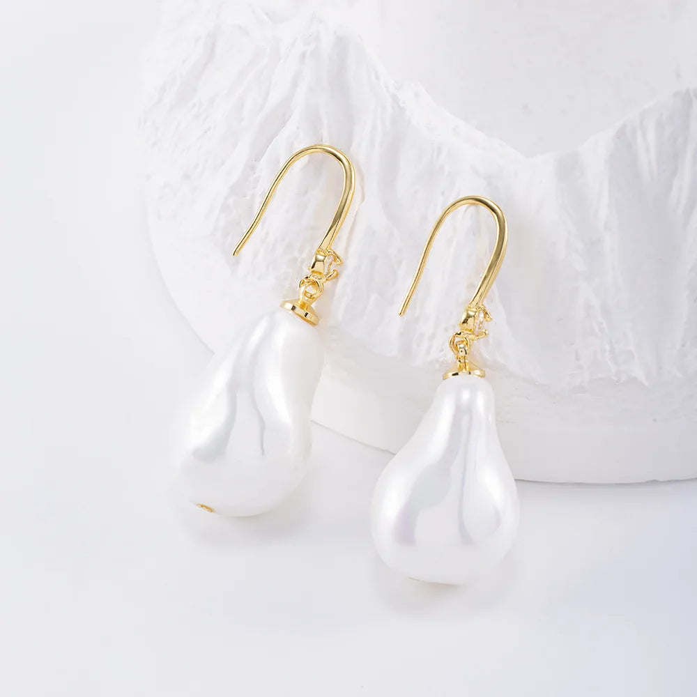 Large Luxury Faux Pearl Earrings & Necklace 14k Gold Plated