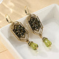 KC Gold Plated Copper Green Stone Earrings - Victorian Edwardian Art Nouveau