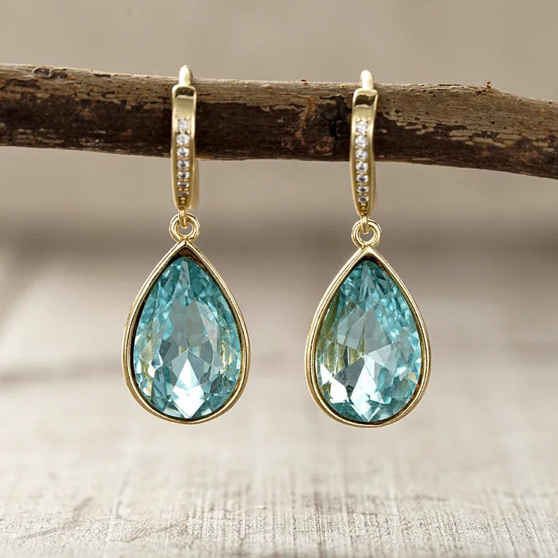 Ocean Blue CZ Cooper Drop Earrings