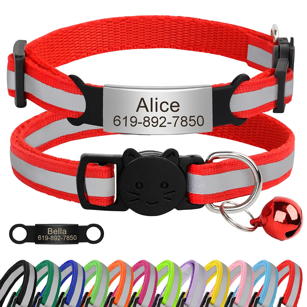 Reflective Fabric Pet Collar with Engravable ID Tag