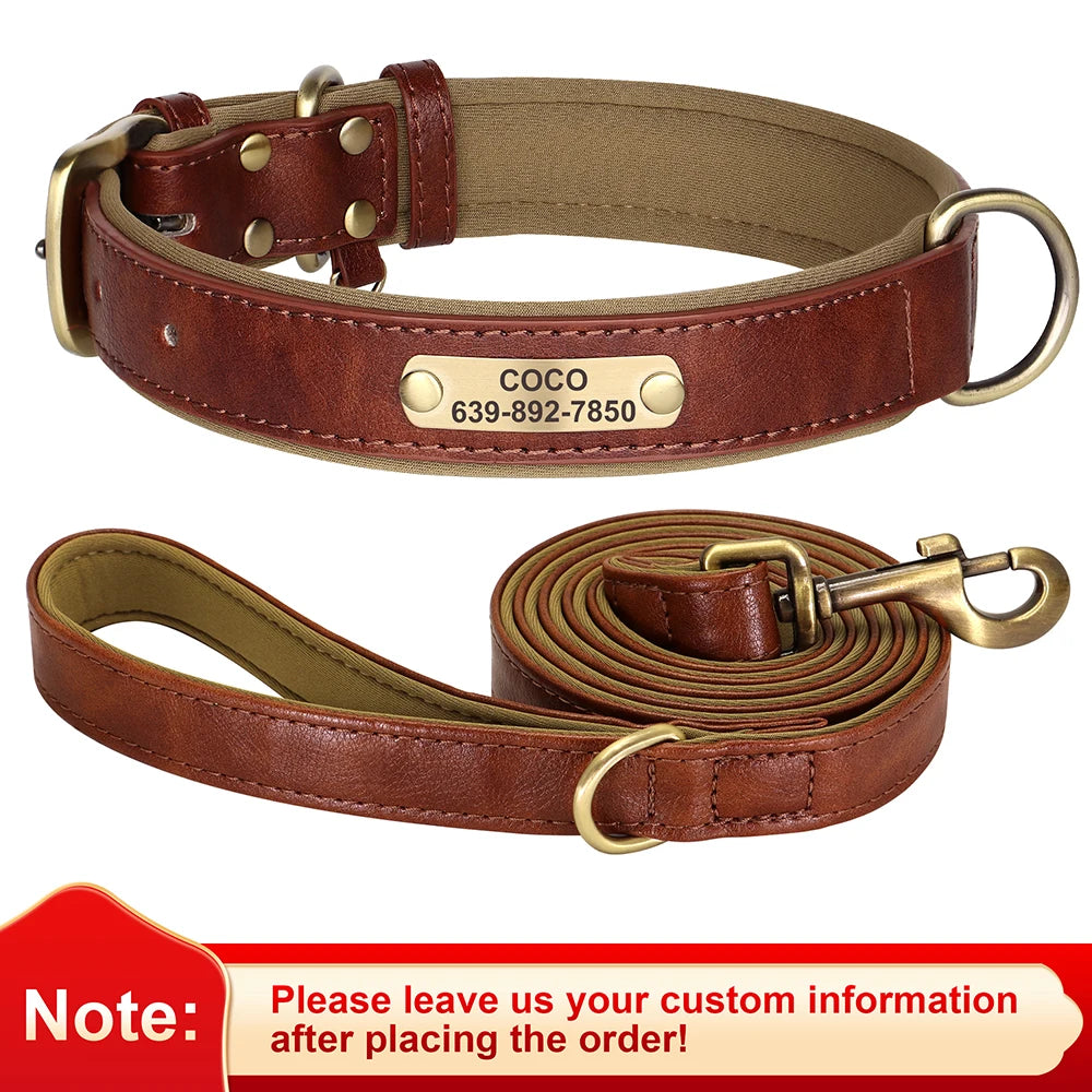 Soft Faux Leather Adjustable Dog Collar - Customize, Engrave, Name Tag, ID Necklace