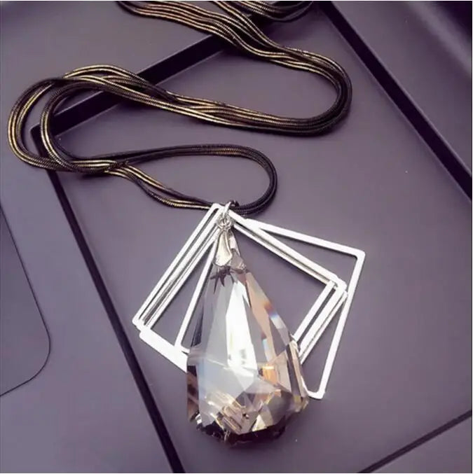 Selection of Bold Long Alloy Necklaces with Large Crystal Pendants