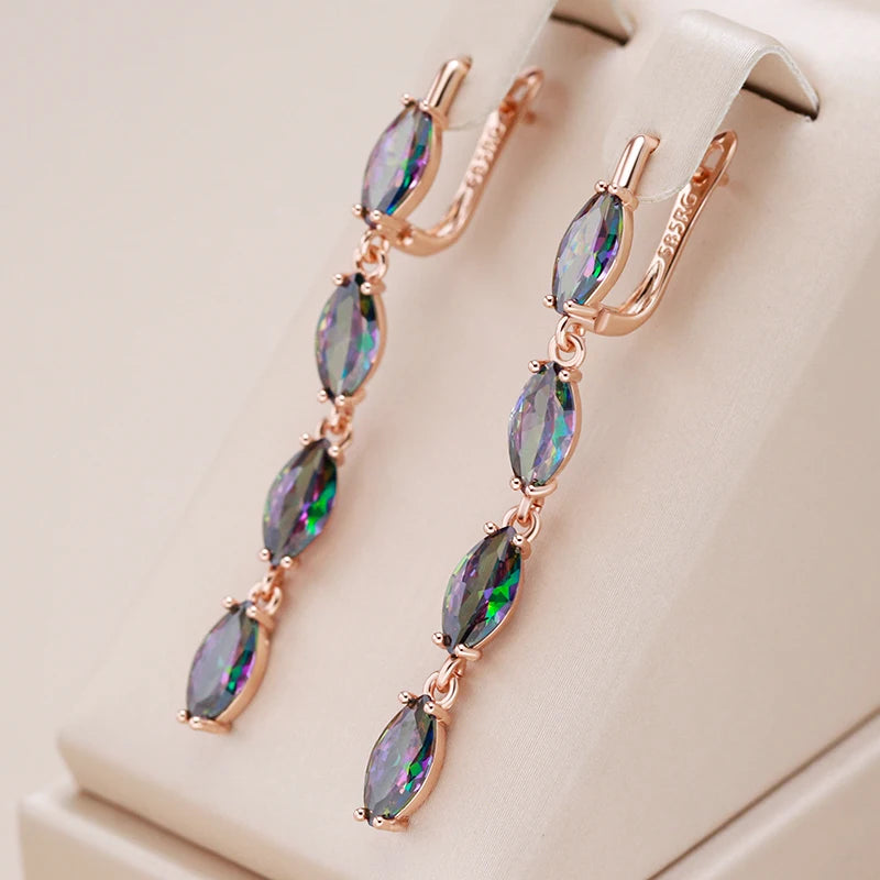 14K Rose Gold Plated Copper Long Dangle Earrings with Light Violet Natural Zircons