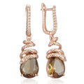 14K Rose Gold Plated Copper Snake Dangle Earrings with Natural Brown Zircon