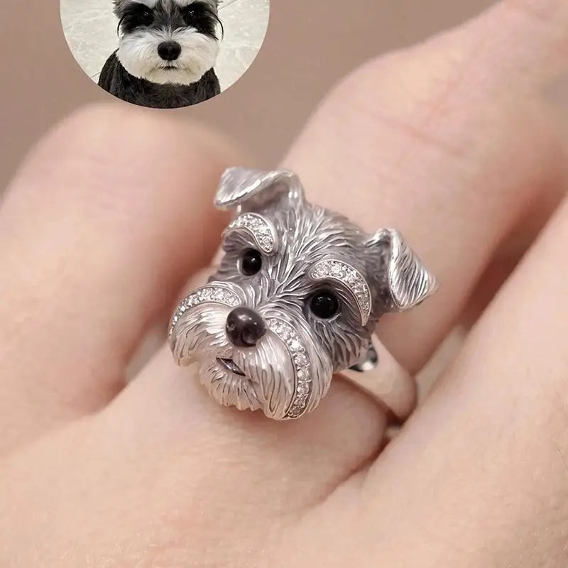 Zinc Alloy Dog Head Rings with Cubic Zirconia Stones - Various Breeds & Styles