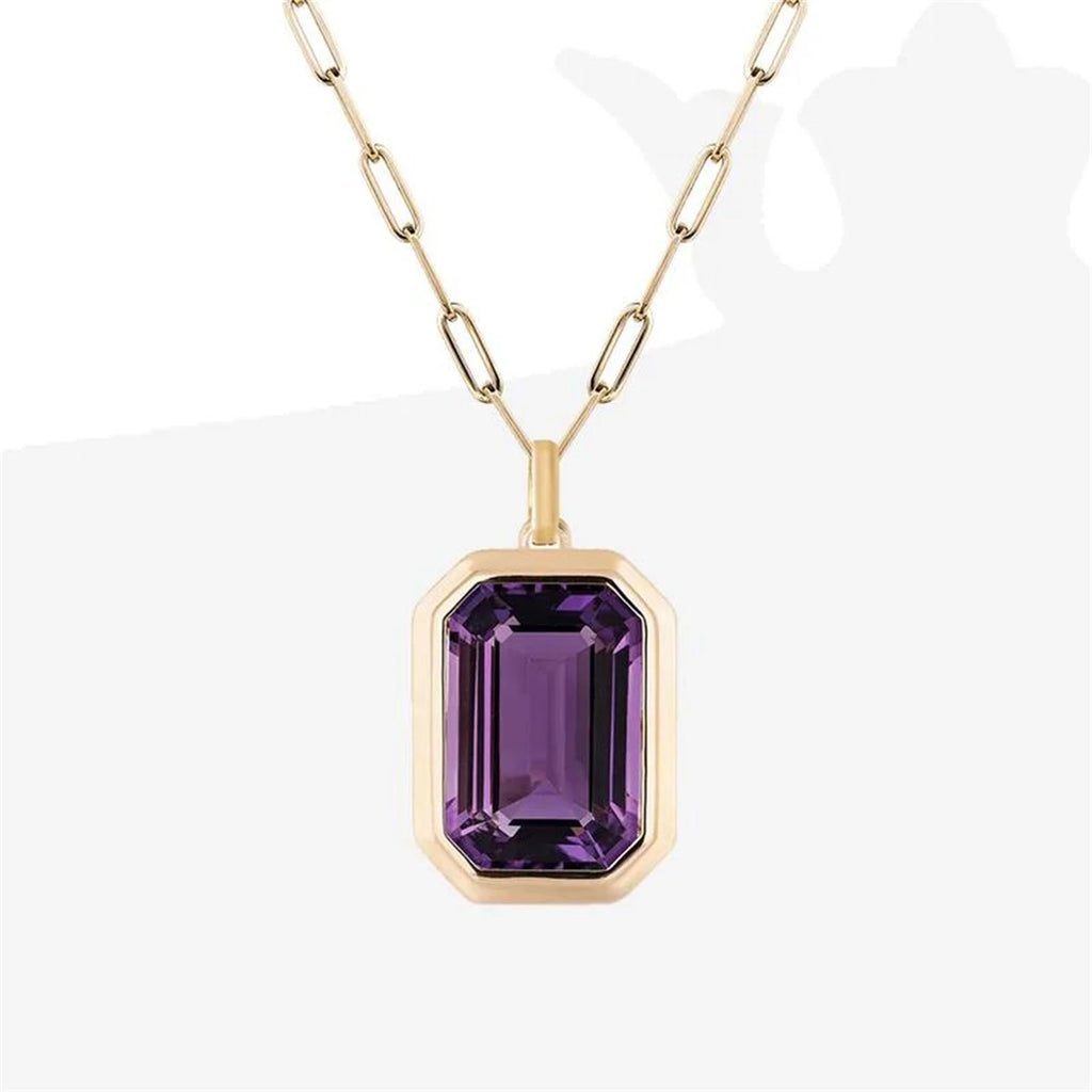 Stainless Steel Square Rock Zircon Pendant Paper Clip Chain Necklace