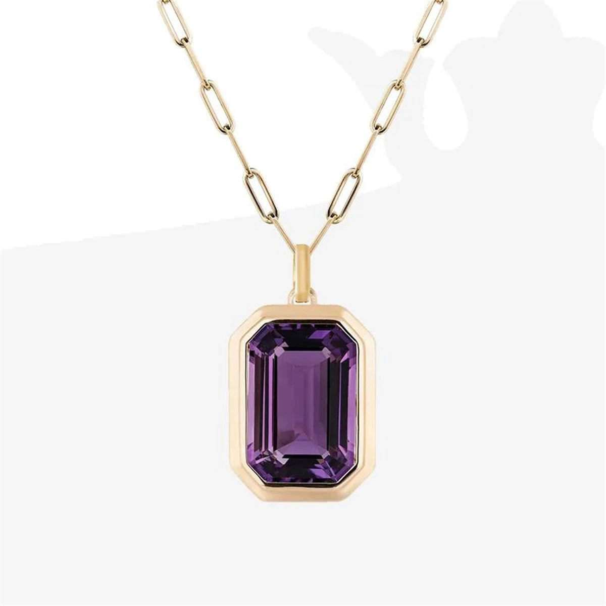 Stainless Steel Square Rock Zircon Pendant Paper Clip Chain Necklace
