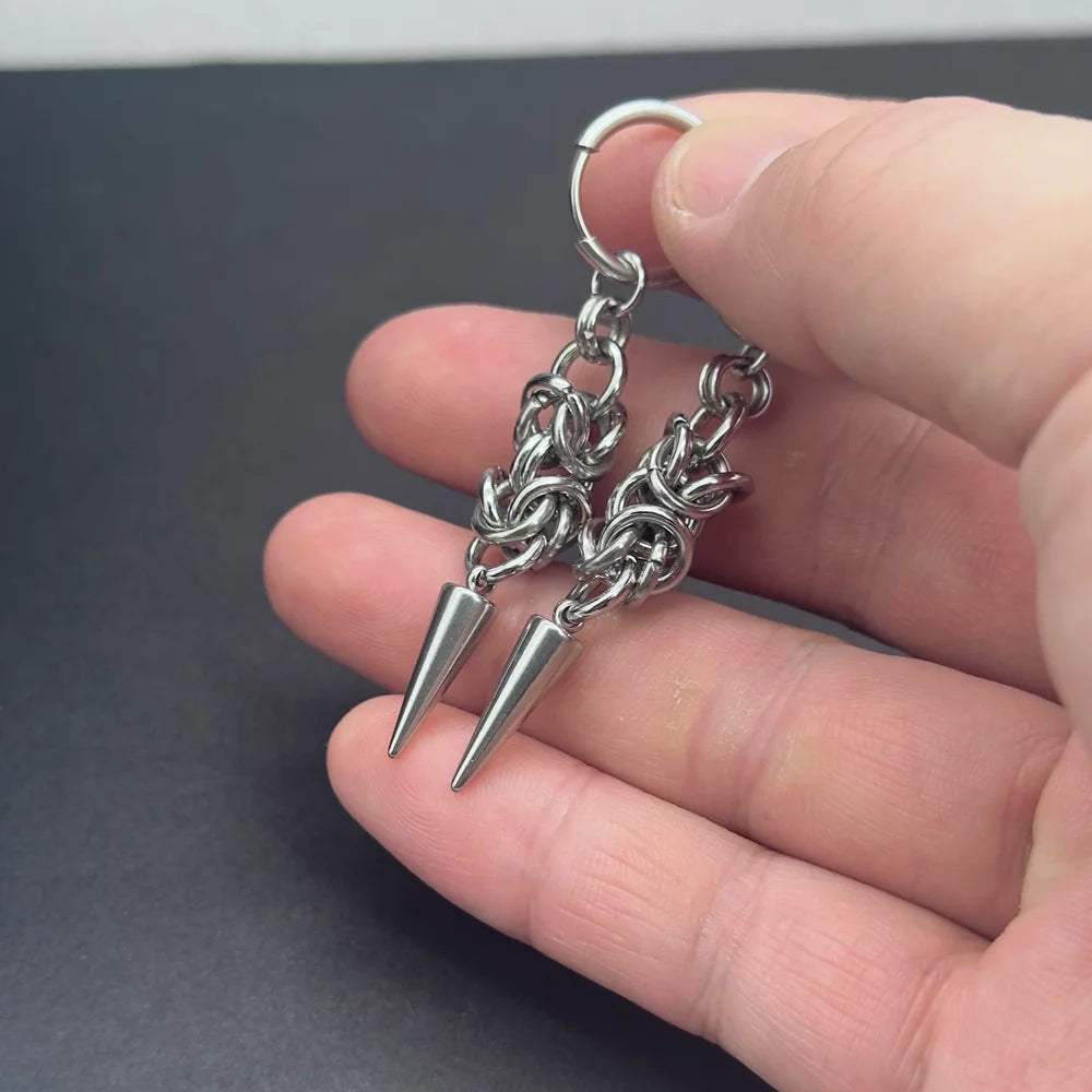 Stainless Steel Byzantine Chainmail Spike Hoop Earrings