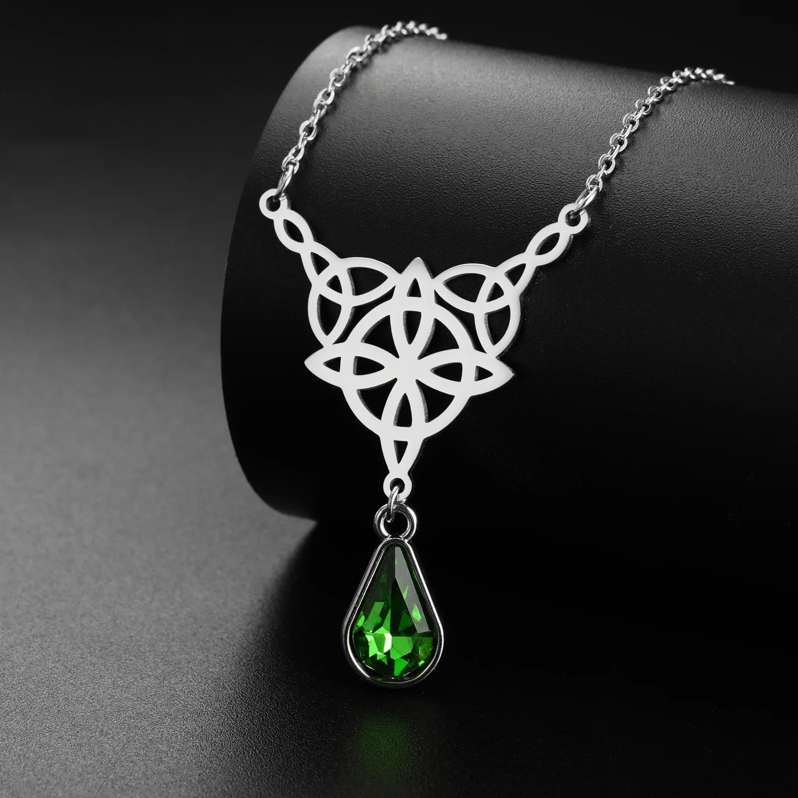 Celtic Knot Stainless Steel Drop Stone Pendant Necklace