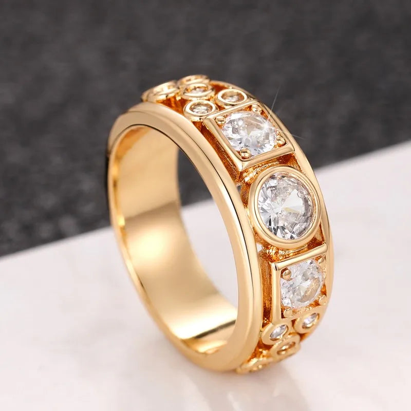 Cubic Zirconia Brass Band Ring - Thick & Bold, Round & Square CZ