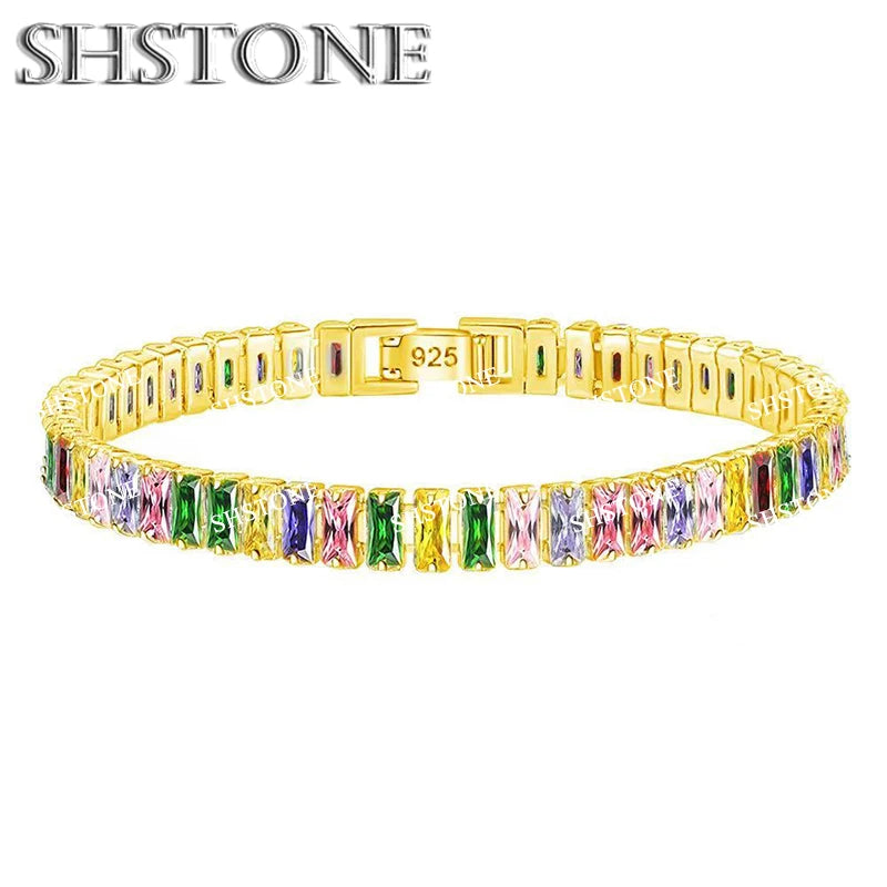 Selection of 925 Sterling Silver Chain Bracelets with Multi-colored Zircons