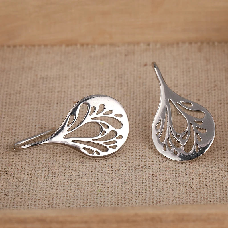 Vintage Inspired Minimalist Design Hollow Leaf Drop Copper Earrings