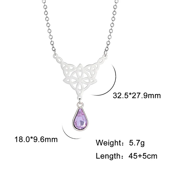 Celtic Knot Stainless Steel Drop Stone Pendant Necklace