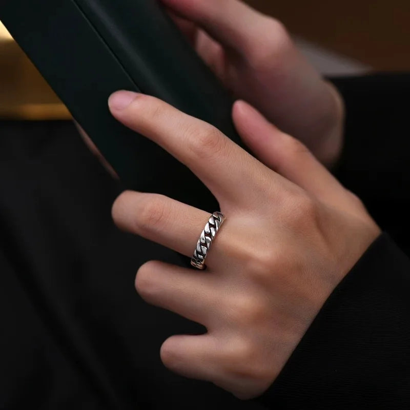 925 Sterling Silver Chain Band Ring Adjustable