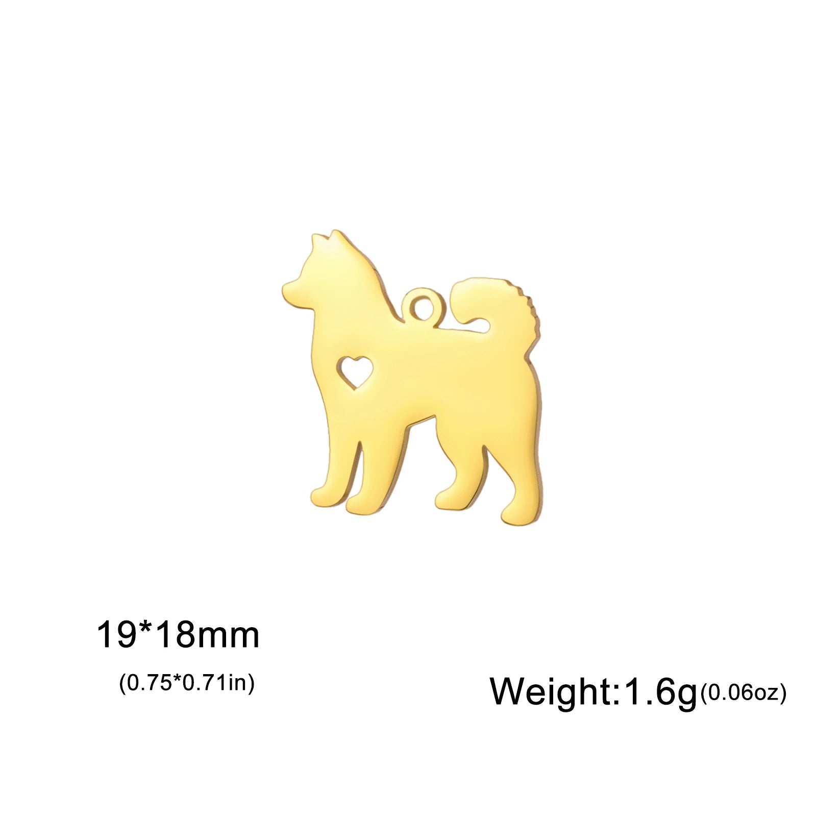 Covered Stainless Steel Dog & Wolf Charms with Cutout Hearts - For Bracelets & Necklaces