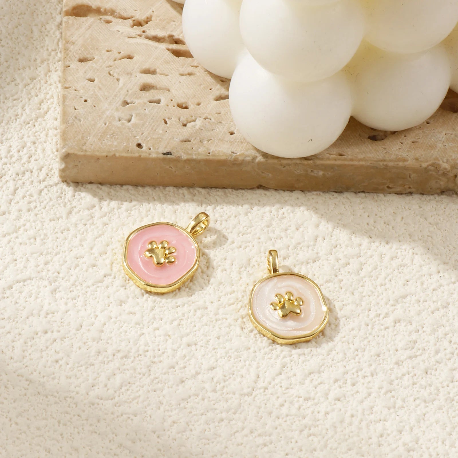 18K Gold Plated Copper Circle Paw Print Charm Pendant - Small & Feminine