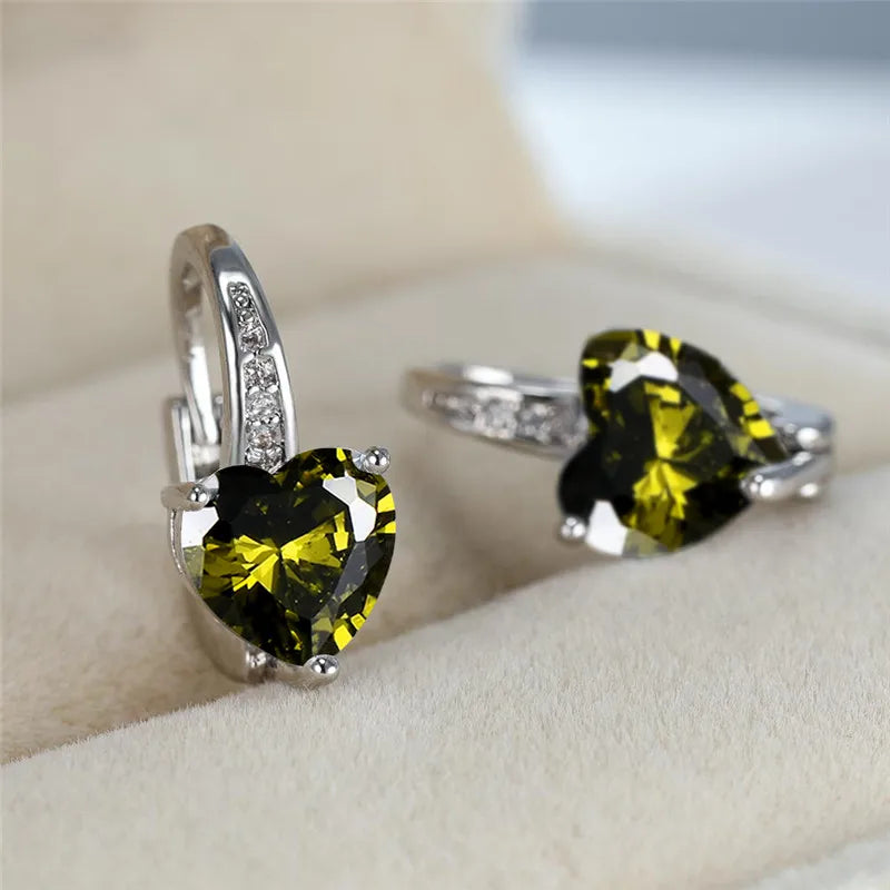 CZ Heart Stone Hoop Alloy Earrings