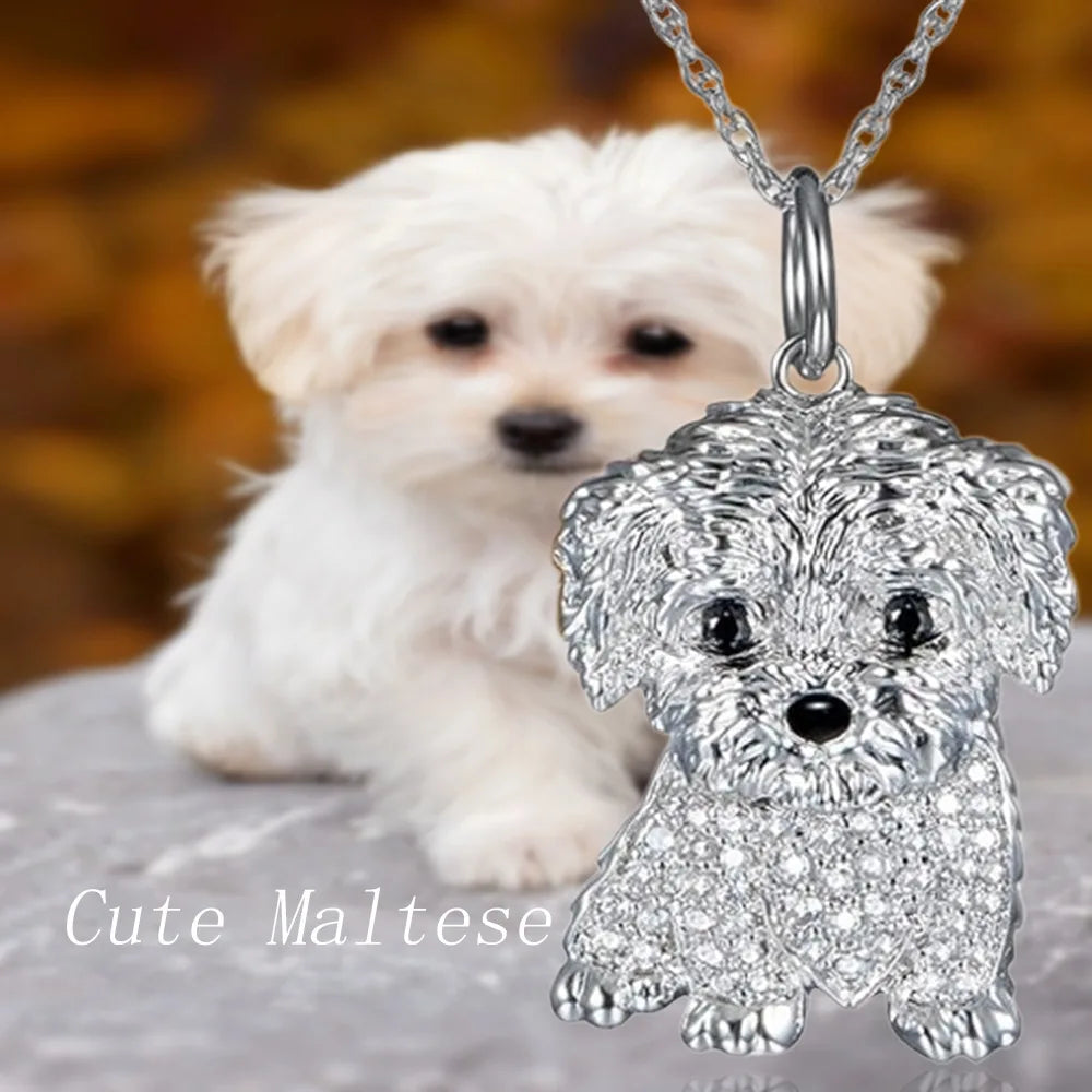 Collection of Dog Pendant Necklaces in Zinc Alloy with CZ Stones - Choose Your Favorite Breed