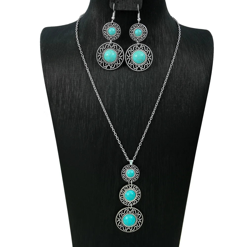 Alloy Sets of Bohemian Turquoise Earrings & Necklaces